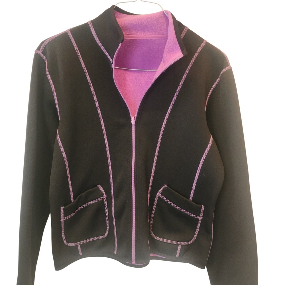 Danskin Reversible Fleece Jacket Black Pink Athletic Zip Up Women's‎ Size M